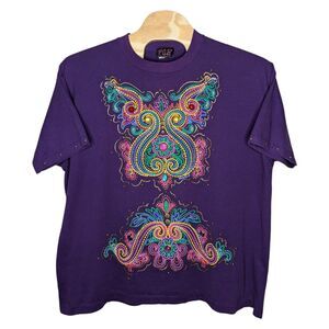 Vintage P.G.B. Gepetto Womens Shirt 3X Purple Paint Puff Plastic Gemstones Tacky